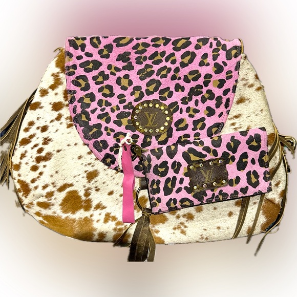 NWT Keep It Gypsy Pink Leopard & Hide Leather Trudy Bag Set - Picture 2 of 16